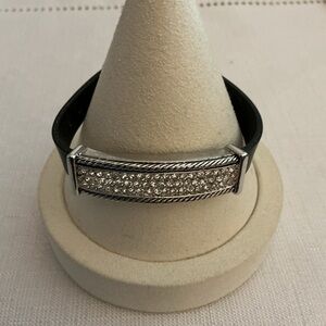 Black Pave’ Inlay Belt Style Silver Plated Bracelet